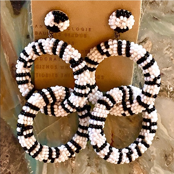 NWT Anthropologie Deepa Beaded White Hoop Chandeliers - Picture 8 of 10